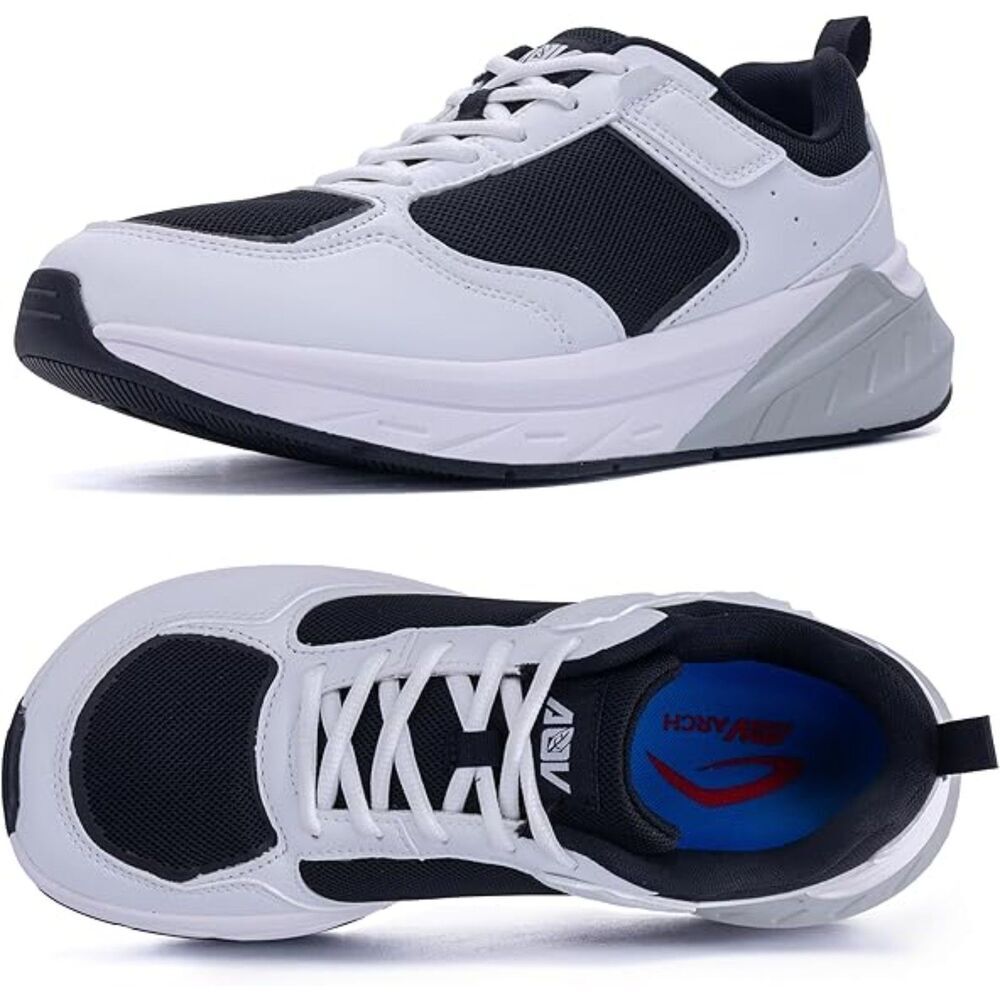 Men's White Black Non Slip Rubber Sole Closed Toe Comfortable Wide Sneakers
